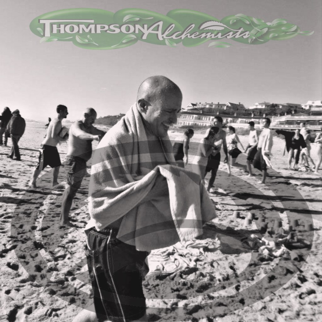 a picture of Gary Alony after six months of chemotherapy going for a reviving new years day swim in the ocean